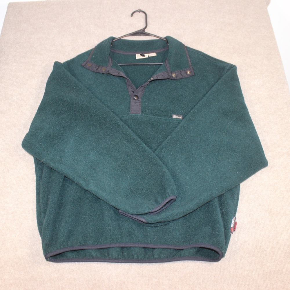 Woolrich Polartec Fleece Pullover Mens Large Green Snap Neck Made in USA Vintage